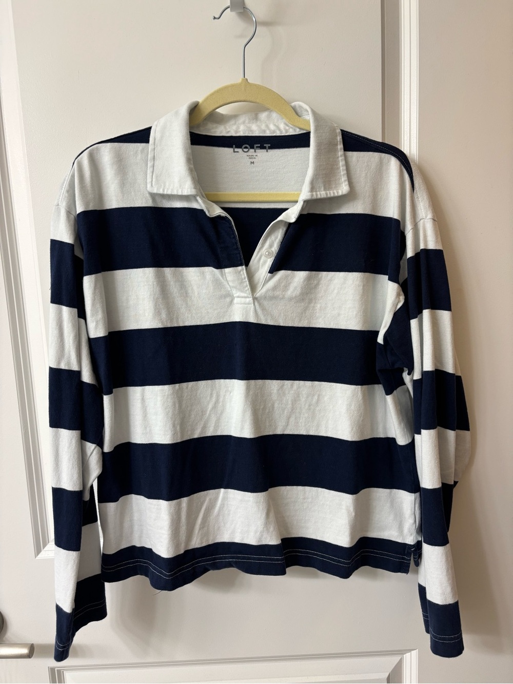 LOFT Navy & White Striped Rugby Pullover